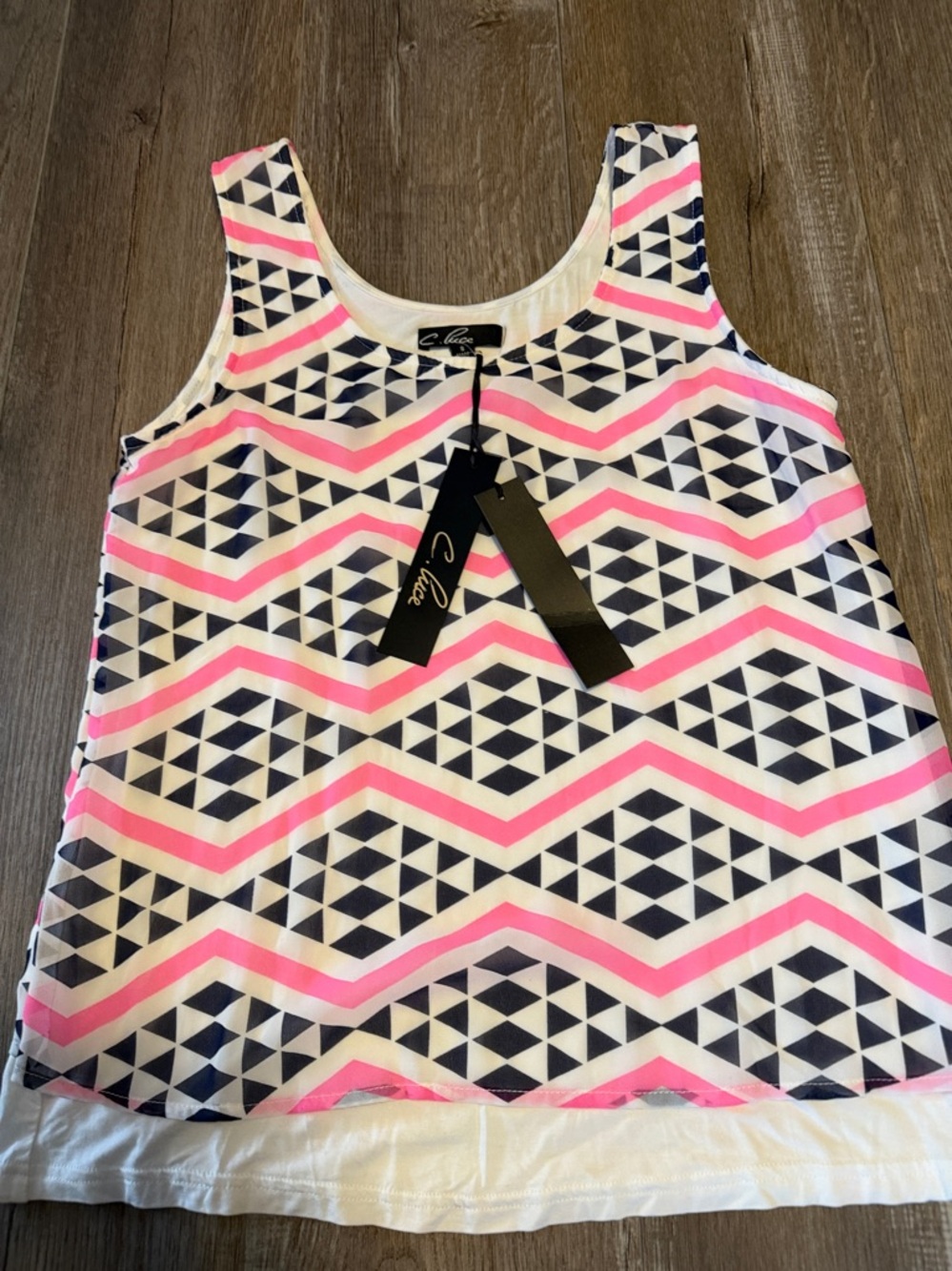 C. Luce Pink, Navy & Cream Geometric Tank - Picture 3 of 5